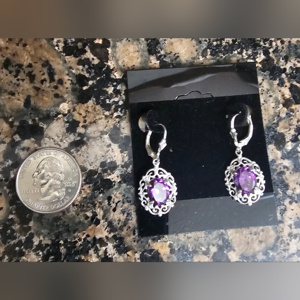 STERLING SILVER 925 And Created Amethyst Earrings weighing 3.8 GRAMS